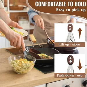 Kökstång i trä och rostfritt stål med trähandtag – lång tång för matlagning och sallad 12 Kökstång i trä och rostfritt stål med trähandtag – lång tång för matlagning och sallad