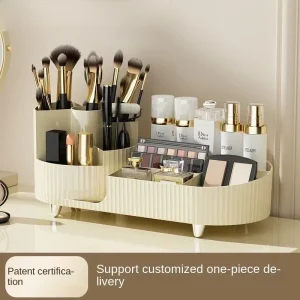 Alternative view of Stor kapacitetsminkförvaring med roterande låda för läppstift, ögonskugga och mer
