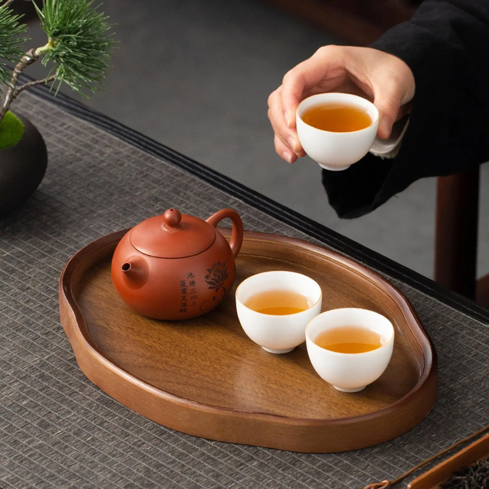 Serveringsbräda i trä – oval bricka för drycker, snacks och frukt 6 Serveringsbräda i trä – oval bricka för drycker, snacks och frukt - Bild 6