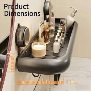 Sugkoppsbaserad badrumshylla utan borr – väggmonterad aluminiumhylla för badrum och mer