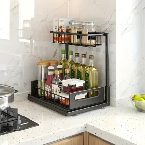 Under vasken-organisatörer i metall med utdragbar låda – förvaring under disk i köket 11 Under vasken-organisatörer i metall med utdragbar låda – förvaring under disk i köket