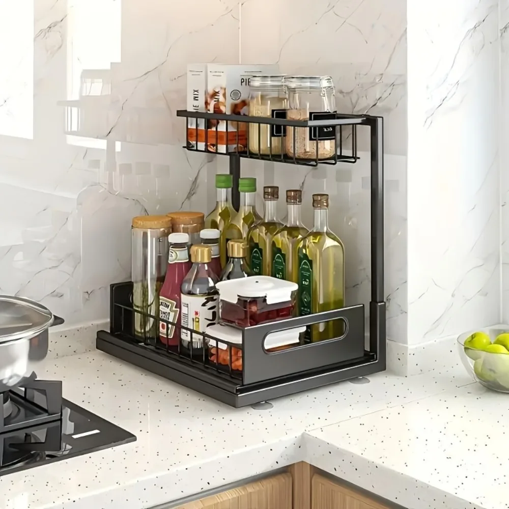 Under vasken-organisatörer i metall med utdragbar låda – förvaring under disk i köket 4 Under vasken-organisatörer i metall med utdragbar låda – förvaring under disk i köket - Bild 4