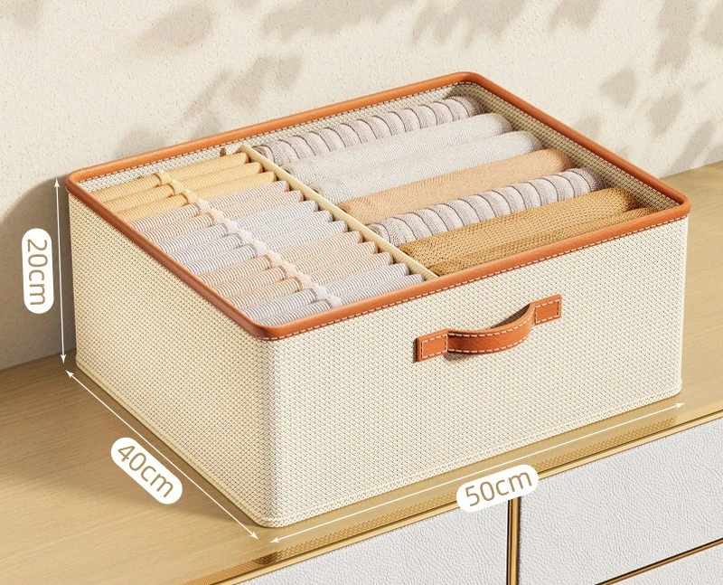 Modulära klädförvaringslådor i vävd textil med lädertrim – garderobsorganisatorer för byxor, tröjor och jeans 5 Modulära klädförvaringslådor i vävd textil med lädertrim – garderobsorganisatorer för byxor, tröjor och jeans - Bild 5