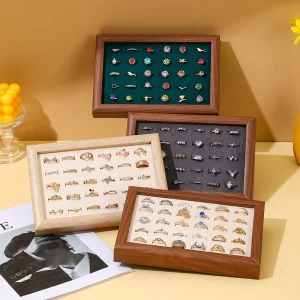 Trä Smyckesförvaringslåda – Ringdisplay och Örhänge/Armbandsdisplay