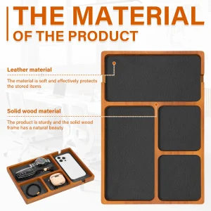 Alternative view of Skrivbordstråg i massiv trä med läderinlägg – fyra fack