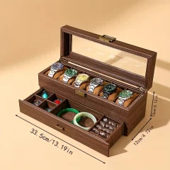 6-fack dubbelvånings antik klock- och smyckesförvaringslåda