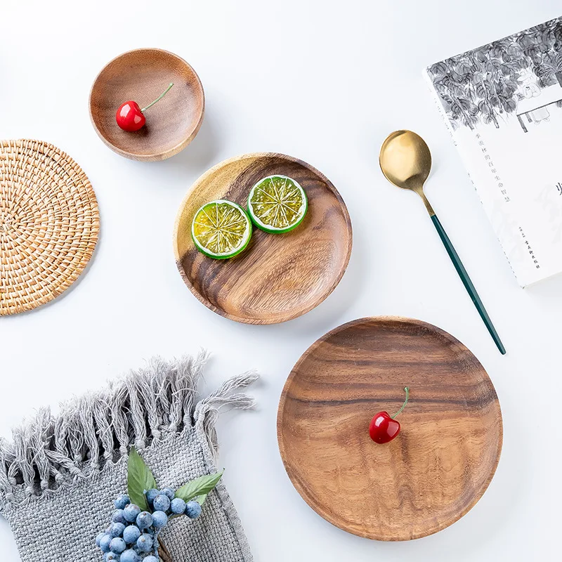 Runt serveringsfat av massivt trä – te-/kaffetray i japansk stil 2 Runt serveringsfat av massivt trä – te-/kaffetray i japansk stil - Bild 2