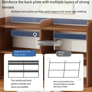 Enkel flervånings bokhylla med förvaringsbord i trä 14 Enkel flervånings bokhylla med förvaringsbord i trä