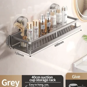 Sugkoppsmonterad badrumsförvaring i aluminium – väggmonterad hylla