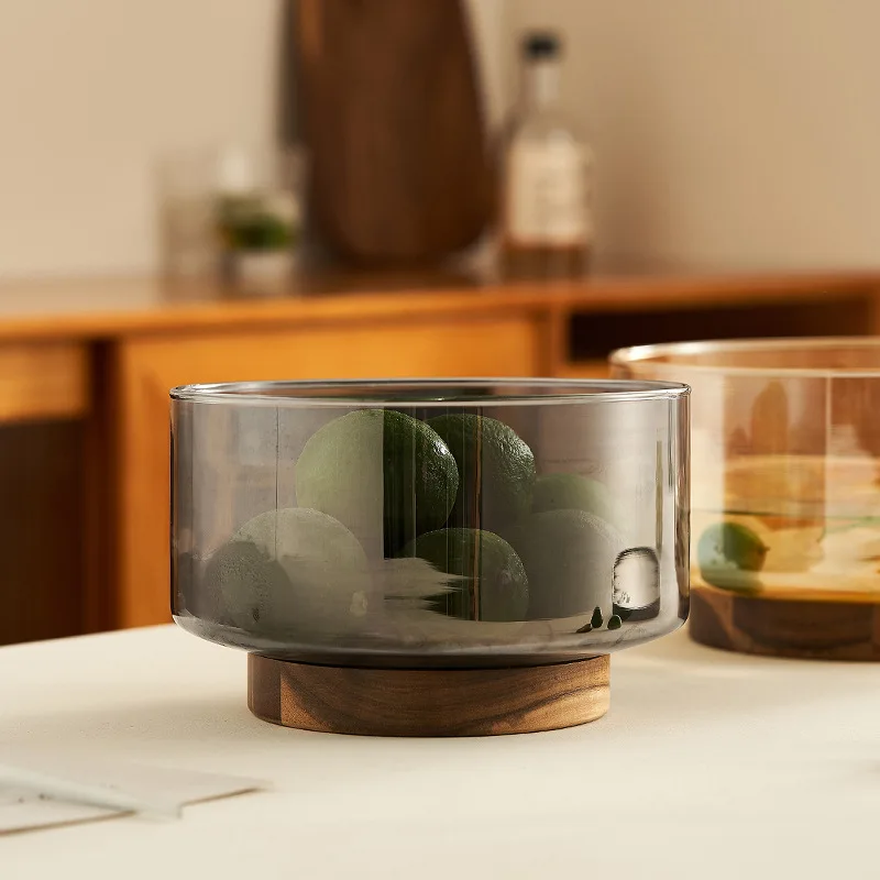 Fruktfat av akaciaträ och glas med hög fot – salladsskål och serveringsfat 3 Fruktfat av akaciaträ och glas med hög fot – salladsskål och serveringsfat - Bild 3