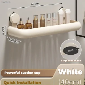 Sugkoppsbaserad badrumshylla utan borr – väggmonterad aluminiumhylla för badrum och mer
