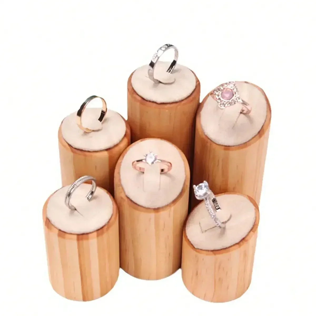 3-delars ringdisplay i massivt trä – cylindriska ställ i rustik stil 4 3-delars ringdisplay i massivt trä – cylindriska ställ i rustik stil - Bild 4