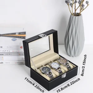 Allt-i-ett förvaring i PU-läder för klockor, smycken och solglasögon – dammskyddad låda