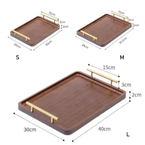 Träserveringsbricka med handtag i bambu – bricka för kaffe, dessert och snacks, te- och matsbricka för kök och sovrum