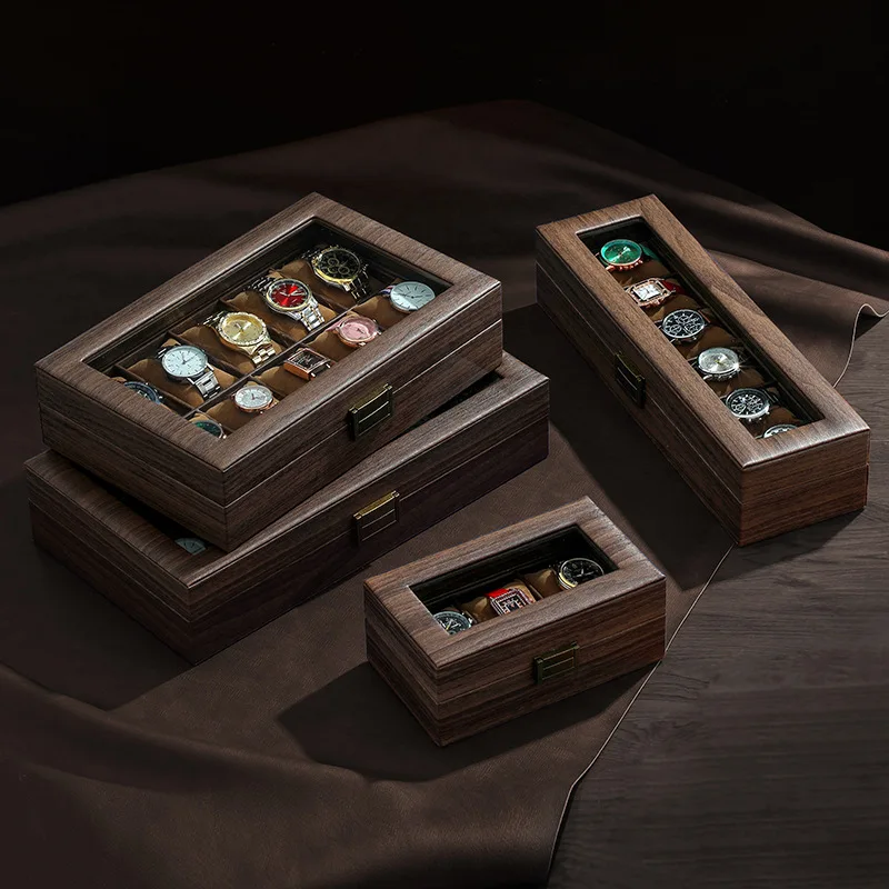 Klockbox i PU-läder med glaslock 1 Klockbox i PU-läder med glaslock