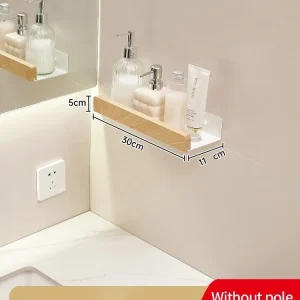 Hörnhylla i trä- och aluminium för badrum – väggmonterad