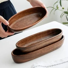 Oval tallrik i massivt trä av akaciaträ – japansk stil, sushi- och desserttallrik 29 Oval tallrik i massivt trä av akaciaträ – japansk stil, sushi- och desserttallrik