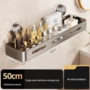 Sugkoppsmonterad väggförvaringshylla för badrum – hörnmontering utan borr