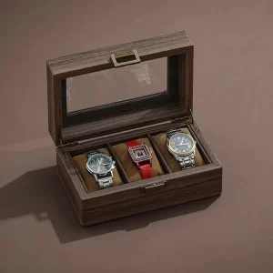 Klockbox i PU-läder med glaslock 17 Klockbox i PU-läder med glaslock