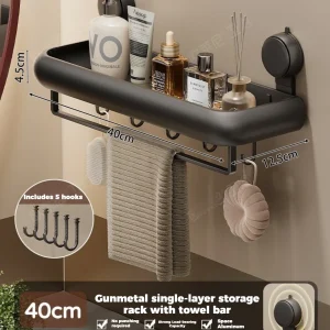 Sugkoppsbaserad badrumshylla utan borr – väggmonterad aluminiumhylla för badrum och mer