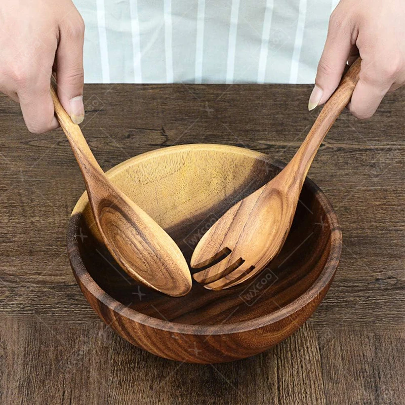 2 delar akaciaträ salladsbestick: salladsskopa och gaffel med långt skaft, cirka 25 cm 2 2 delar akaciaträ salladsbestick: salladsskopa och gaffel med långt skaft, cirka 25 cm - Bild 2