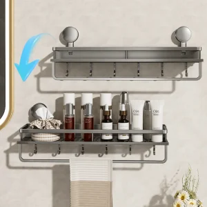 Sugkoppsväggmonterad badrumshylla utan borr – vägghängd organiserare för dusch och badrum 17 Sugkoppsväggmonterad badrumshylla utan borr – vägghängd organiserare för dusch och badrum