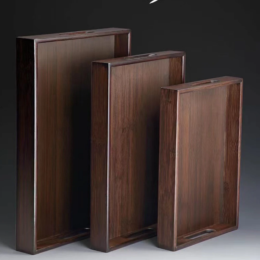 Rektangulära träbrickor med handtag – serveringsbricka i mörk trä 5 Rektangulära träbrickor med handtag – serveringsbricka i mörk trä - Bild 5