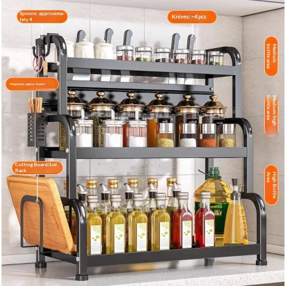 Modernt kryddställ för kök – bänkskivans förvaringshylla med tre våningar 2 Modernt kryddställ för kök – bänkskivans förvaringshylla med tre våningar - Bild 2