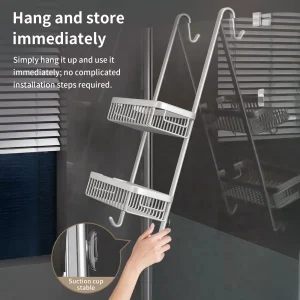 2-lagers duschhylla i metall – hörnmonterad väggförvaring med två korgar 10 2-lagers duschhylla i metall – hörnmonterad väggförvaring med två korgar