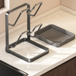 Köksförvaringsställ för kastrullock, spatlar och skärbräda med avrinning