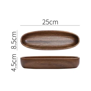 Oval tallrik i massivt trä av akaciaträ – japansk stil, sushi- och desserttallrik