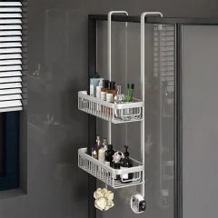 2-lagers duschhylla i metall – hörnmonterad väggförvaring med två korgar