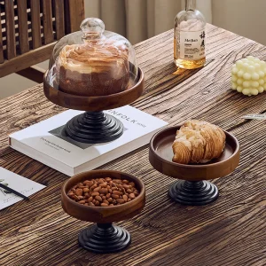 Högfotad frukttallrik/kakställ med glaslock för snacks och desserter 15 Högfotad frukttallrik/kakställ med glaslock för snacks och desserter