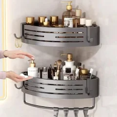 1–2-delad badrumshörnskylla med plastkrok och handdukshängare, väggmonterad