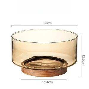 Fruktfat av akaciaträ och glas med hög fot – salladsskål och serveringsfat 25 Fruktfat av akaciaträ och glas med hög fot – salladsskål och serveringsfat