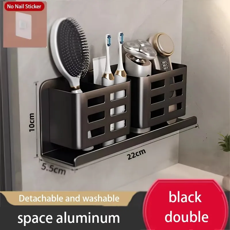 Väggmonterad Badrumsförvaring: Organisator för makeupborstar, rakhyvlar, tandborstar och tubförvaring 10 Väggmonterad Badrumsförvaring: Organisator för makeupborstar, rakhyvlar, tandborstar och tubförvaring - Bild 10