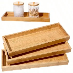 Bambu serveringsbricka – badrumsorganisator, 1-delars/2-delars/3-delars set