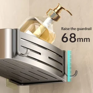 Duschhörnskåp utan borr – Akryl badrumshylla med handdukstång och schampo-hållare