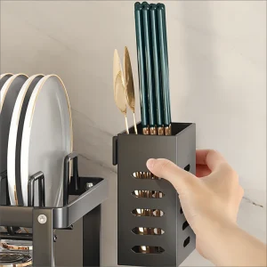 Diskställ i tjockt kolstål med justerbar tvånivådesign och avloppsbräda över diskhon