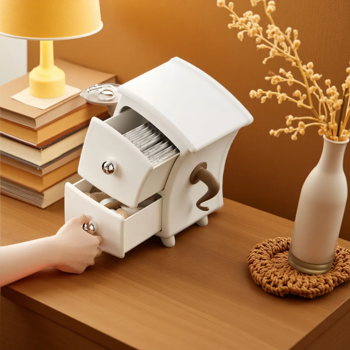 Smyckesförvaringslåda i unik form med kosmetikapuff-organizer och lådor 2 Smyckesförvaringslåda i unik form med kosmetikapuff-organizer och lådor - Bild 2