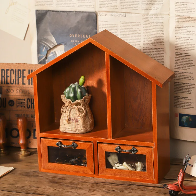 Skrivbordskorg i trä med lådor – Retro förvaring för smycken, makeup och småsaker 4 Skrivbordskorg i trä med lådor – Retro förvaring för smycken, makeup och småsaker - Bild 4