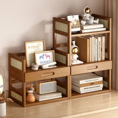 Flerfunktionell förvaringshylla för kontor och hem – enkel flerlagers bokhylla i trä (retro stil)