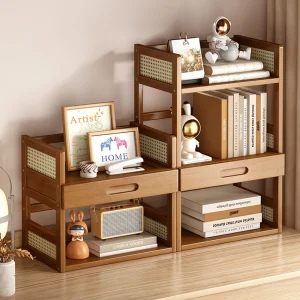 Flerfunktionell förvaringshylla för kontor och hem – enkel flerlagers bokhylla i trä (retro stil)
