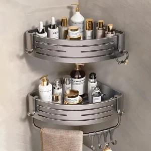 1–2-delad badrumshörnskylla med plastkrok och handdukshängare, väggmonterad 14 1–2-delad badrumshörnskylla med plastkrok och handdukshängare, väggmonterad