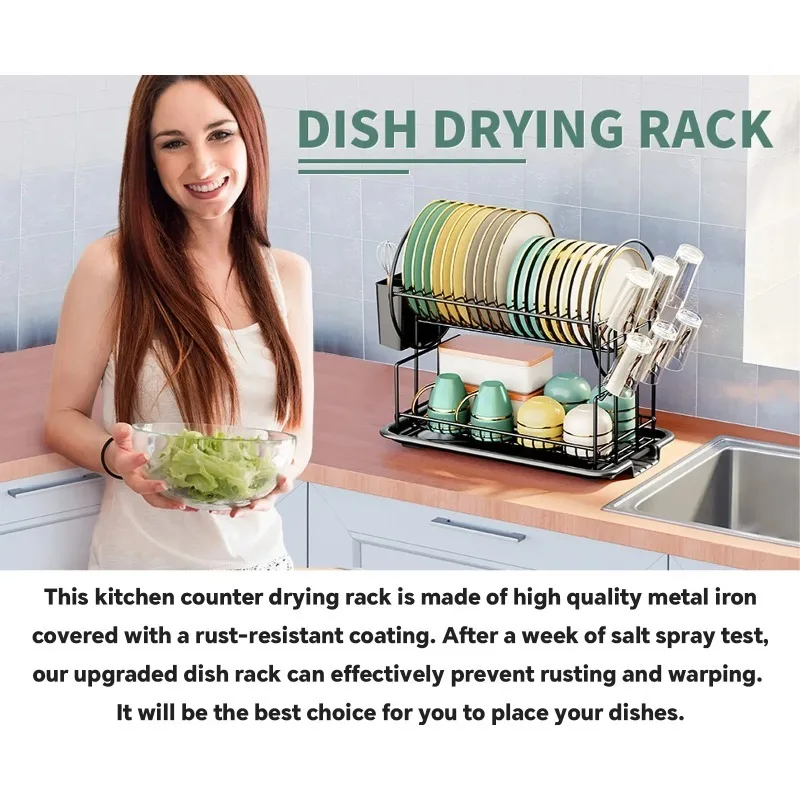 2-nivå diskställ med avtappningsbräda – köksbänken för porslin, koppar och bestick 5 2-nivå diskställ med avtappningsbräda – köksbänken för porslin, koppar och bestick - Bild 5