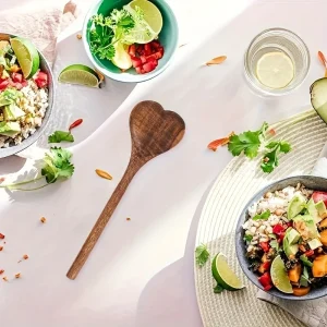 Acacia-trä Hjärtformad Serveringssked – Liten Honungs-/Rörsked för Kaffeblandning