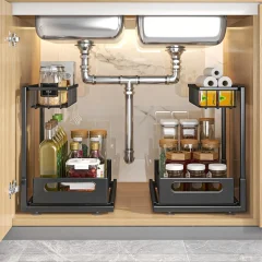 Under vasken-organisatörer i metall med utdragbar låda – förvaring under disk i köket