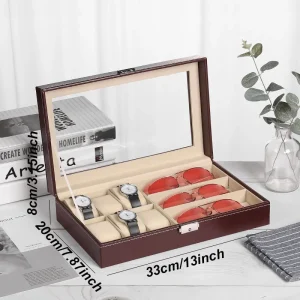 Allt-i-ett förvaring i PU-läder för klockor, smycken och solglasögon – dammskyddad låda