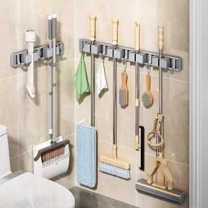 Alternative view of Mopp- och kvasthållare väggmonterad med 5 krokar