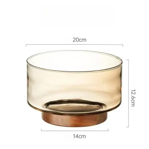 Fruktfat av akaciaträ och glas med hög fot – salladsskål och serveringsfat 26 Fruktfat av akaciaträ och glas med hög fot – salladsskål och serveringsfat